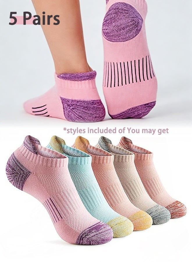 5 pairs of women's running socks, made of cushioned cotton, invisible athletic socks (random color) - Image 1